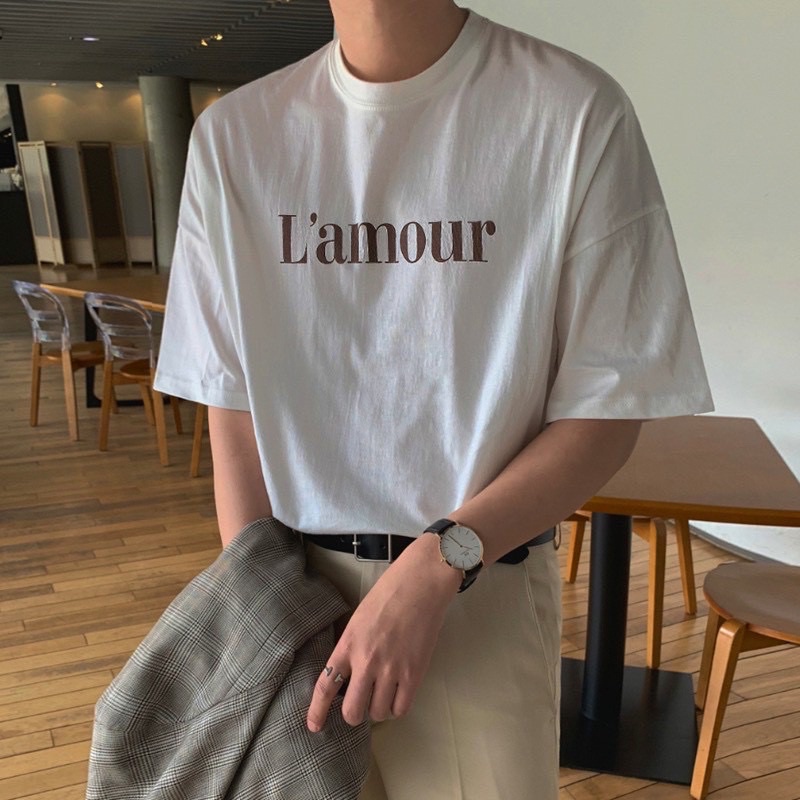 Áo thun nam nữ áo phông tee unisex in chữ L'amour 2 màu đen và trắng | BigBuy360 - bigbuy360.vn