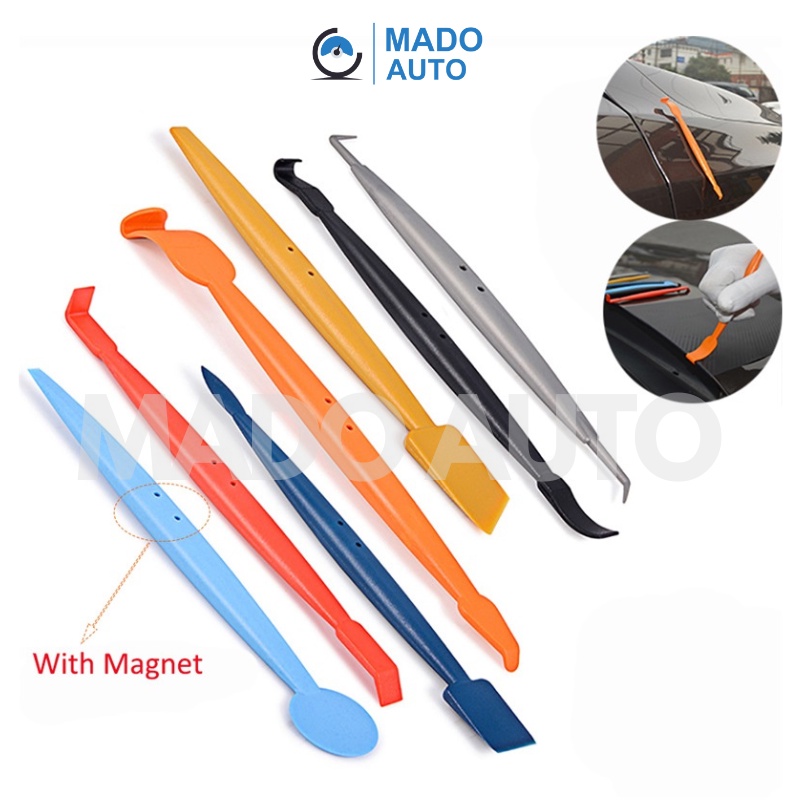 Bộ 7 dụng cụ nhựa dán Decal xe ô tô có nam châm, có hộp nhựa MADO FS07