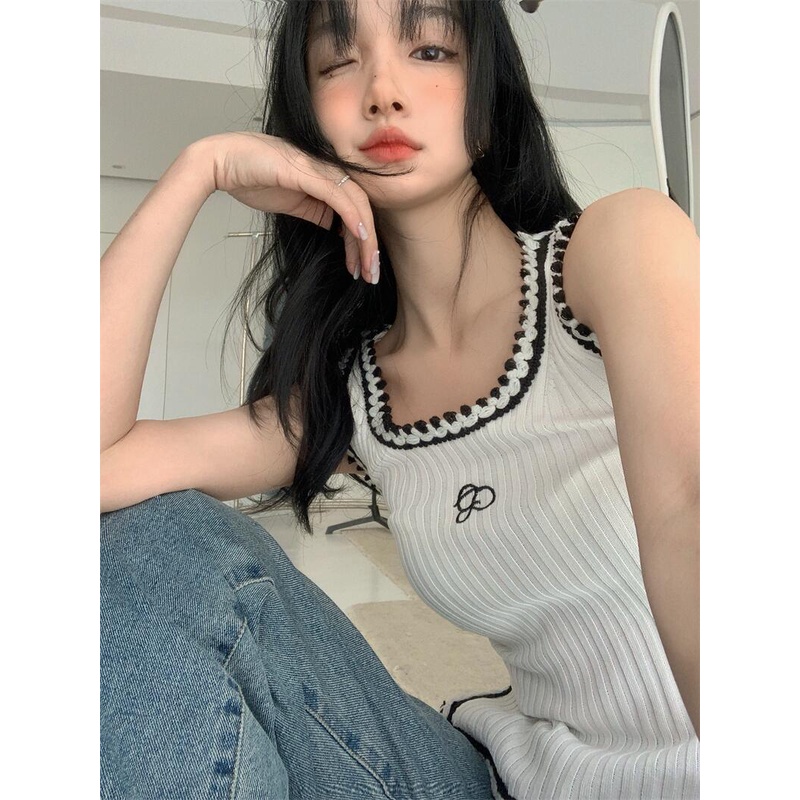 QKOOLE  Áo Croptop Dệt Kim Phong Cách Hàn Quốc Xinh Xắn Cho Nữ