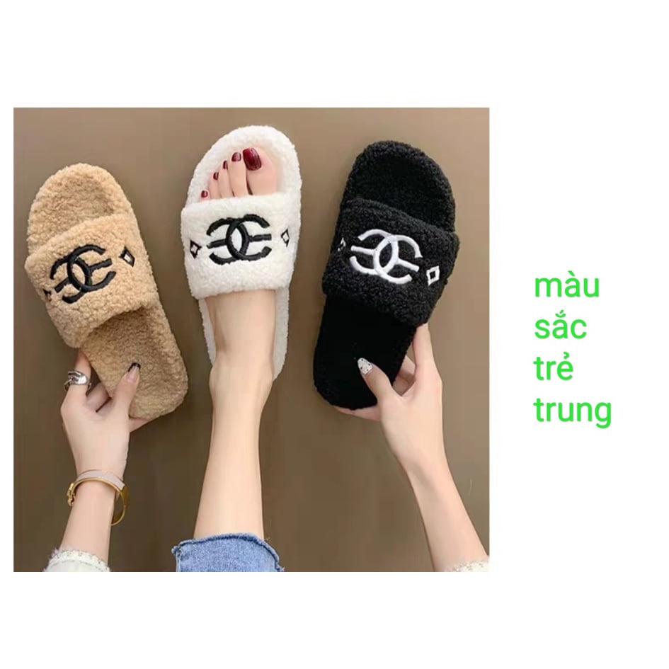 [có sẵn hàng] Dép bông lông cừu quai ngang Quảng Châu, dép bông nữ đi trong nhà thời trang siêu, hót siêu xinh