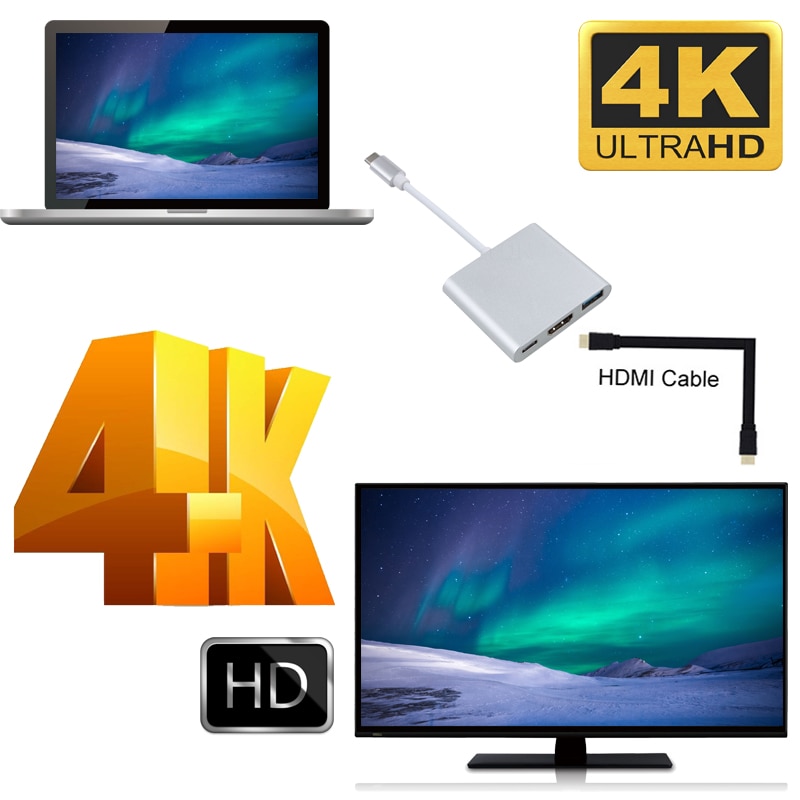 Bộ Chuyển Đổi Type C Sang Hdmi Usb 3.0 Usb-C 3.1 Cho Apple Macbook