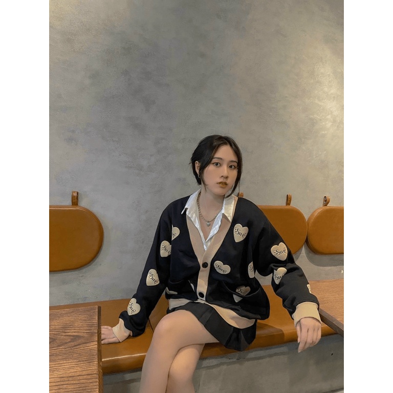 Áo Khoác Cardigan Dài Tay Dễ Thương Học Sinh Họa Tiết Trái Tim [New Unisex]
