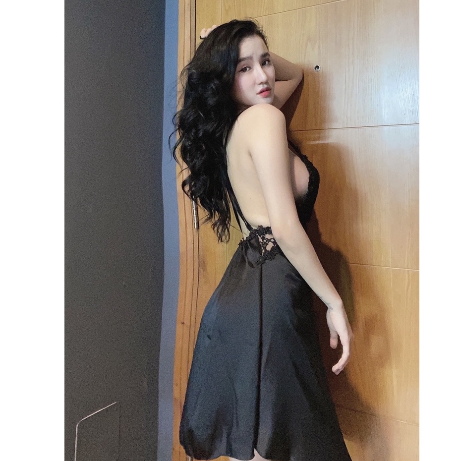 Đồ ngủ sexy / Đầm ngủ 2 dây chéo lưng phối ren siêu gợi cảm, chất liệu lụa satin cao cấp mịn mát, freesize dưới 65kg Sex | BigBuy360 - bigbuy360.vn