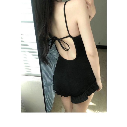 Bikini đi biển, đồ bơi nữ 1 mảnh liền thân tôn dáng viền bèo xinh đen Nemo Bikini - B34