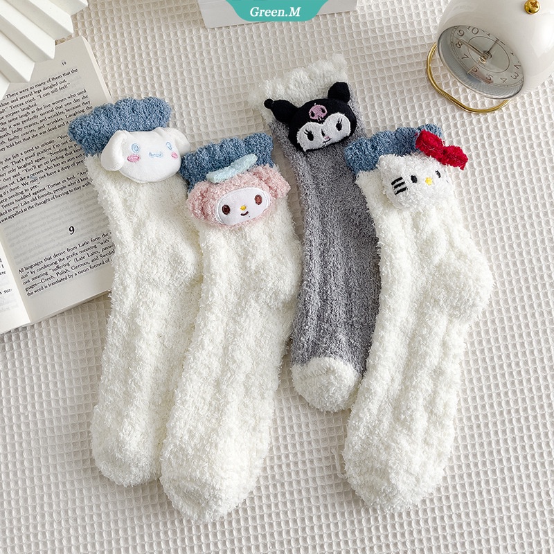 Vớ Lông Cừu San Hô Họa Tiết Hoạt Hình Kuromi My Melody Cinnamoroll Làm Quà Tặng Cho Bé Gái [GM]