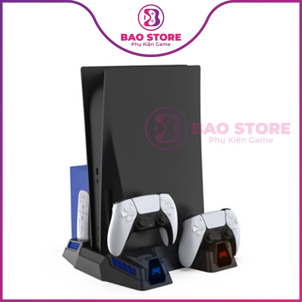 Đế đứng máy PS5 kèm dock sạc tay cầm, móc treo tai nghe, khay đựng đĩa, tản nhiệt máy PS5