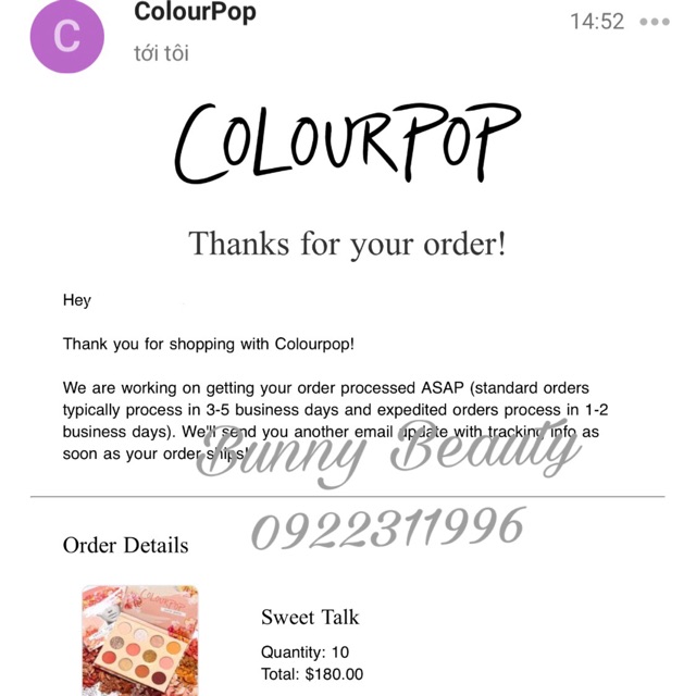 Bảng phấn mắt Colourpop Sweet Talk Palette Bunny Beauty hàng đủ bill