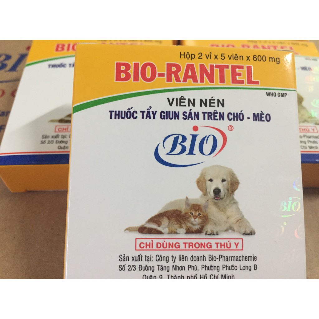 BIO- RANTEL Thuốc tẩy giun sán trên chó mèo. Hộp 10 viên x 600g