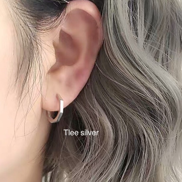 Khuyên tai bạc unisex TLEE tròn cạnh đa giác siêu cá tính dày dặn TleeJewelry