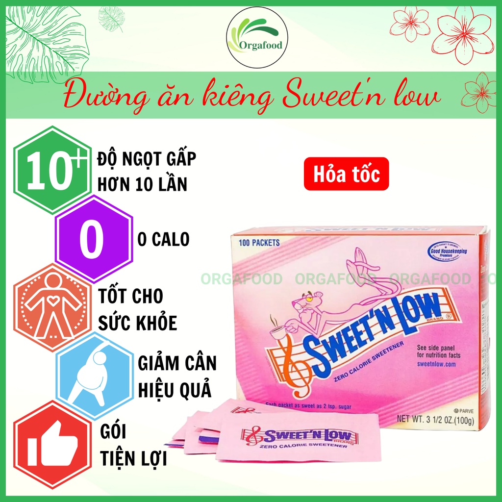 Đường ăn kiêng Sweet'n Low hộp 100 gói cho người tiểu đường, eatclean, ăn kiêng giảm cân không calo