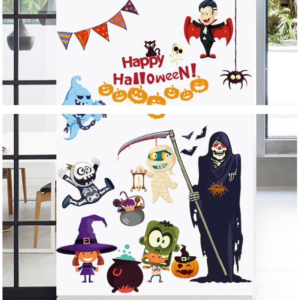 COMBO DECAL DÁN TƯỜNG - Halloween hoạt hình kết hợp Xương Ma