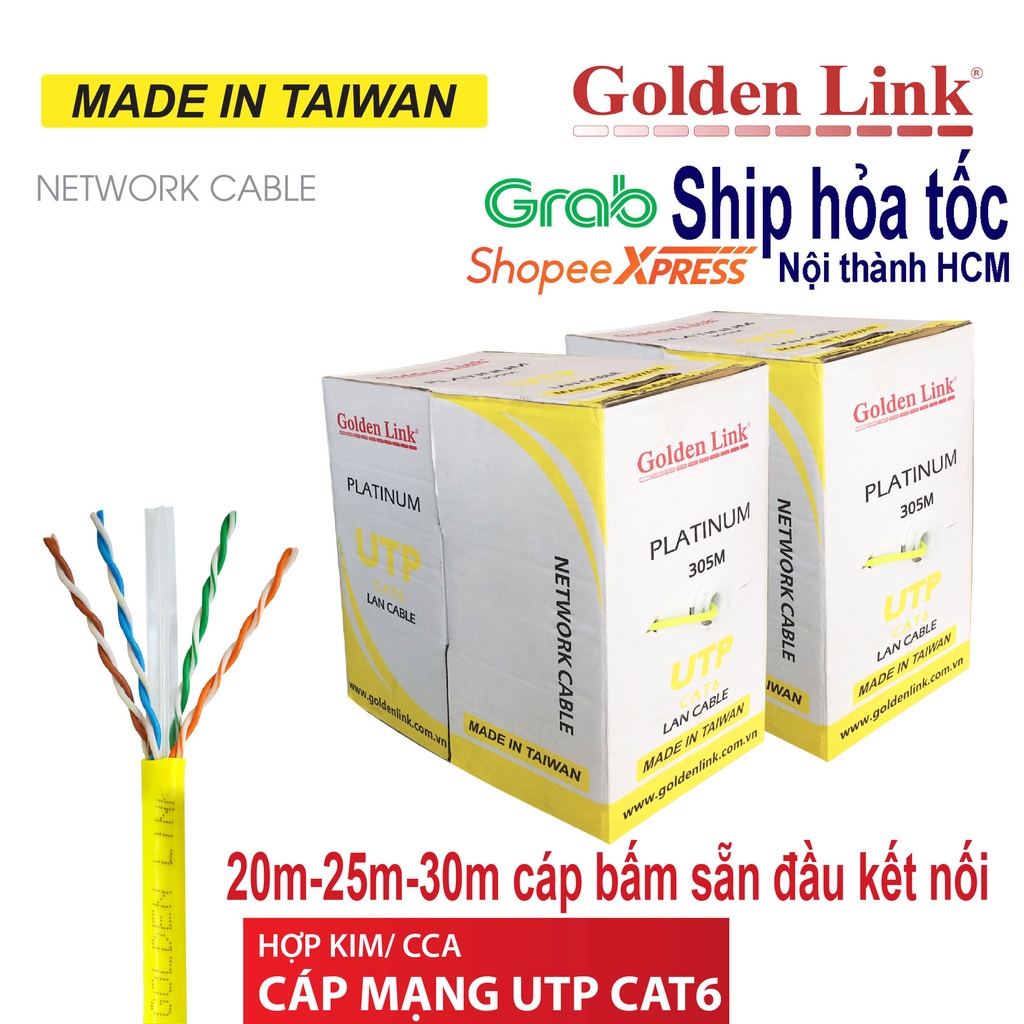 20m/25m/30m Dây mạng Golden Link CAT6 UTP bấm sẵn 2 đầu - Cáp mạng, cáp lan, dây lan, cáp internet