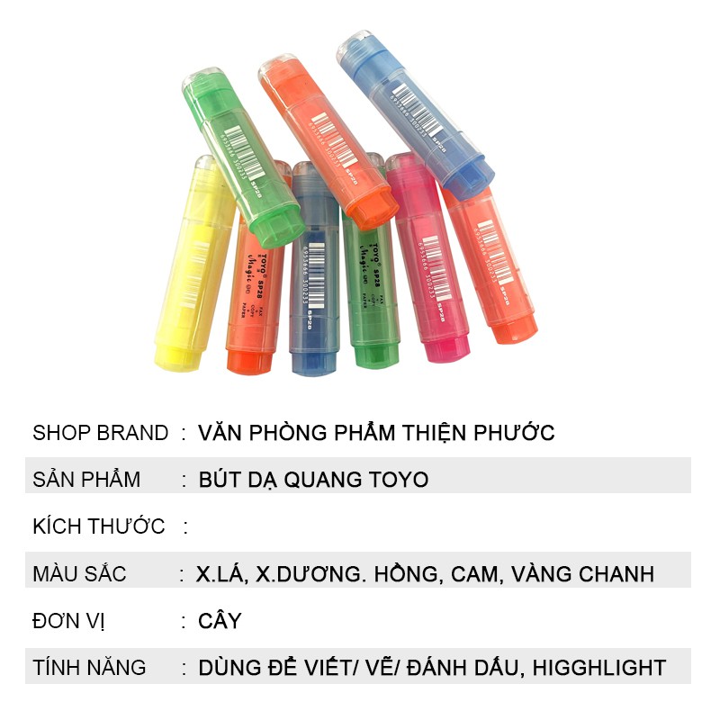 Bút dạ quang highlight Thiên Long nhiều màu cute Toyo THIỆN PHƯỚC