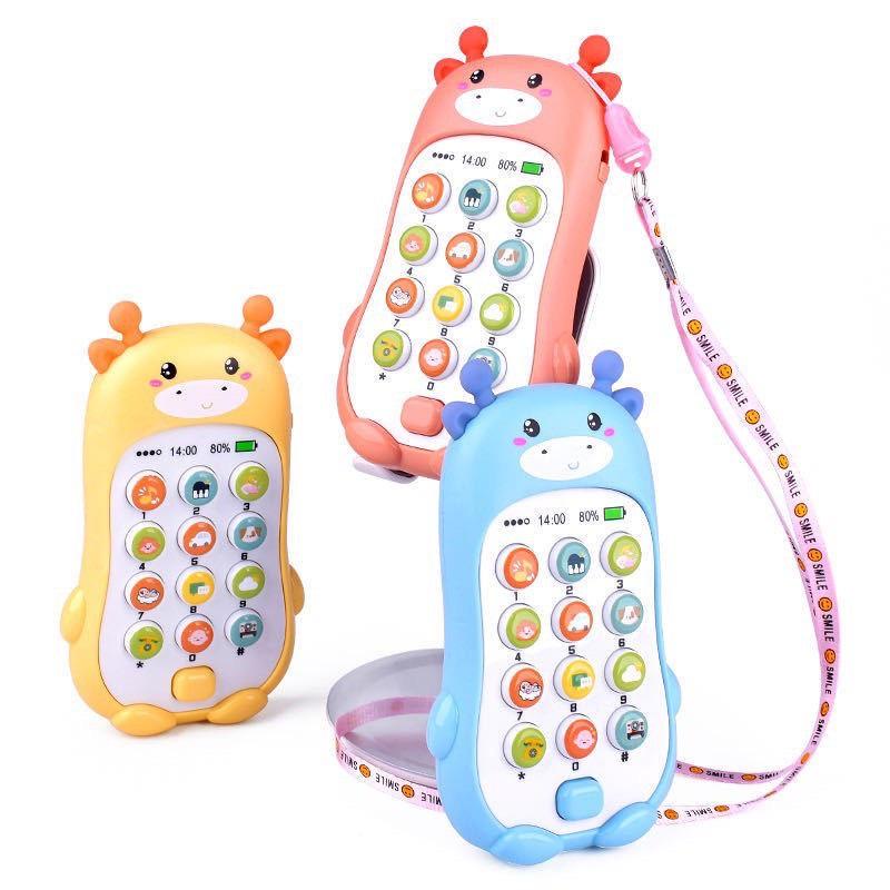 Điện Thoại Cầm Tay Phát Nhạc Cho Bé,  Chiếu Hình Giúp Bé Phát Triển Tư Duy, Hình Hươu, Tăng Kèm Pin + Dây Đeo - Siêu Hot