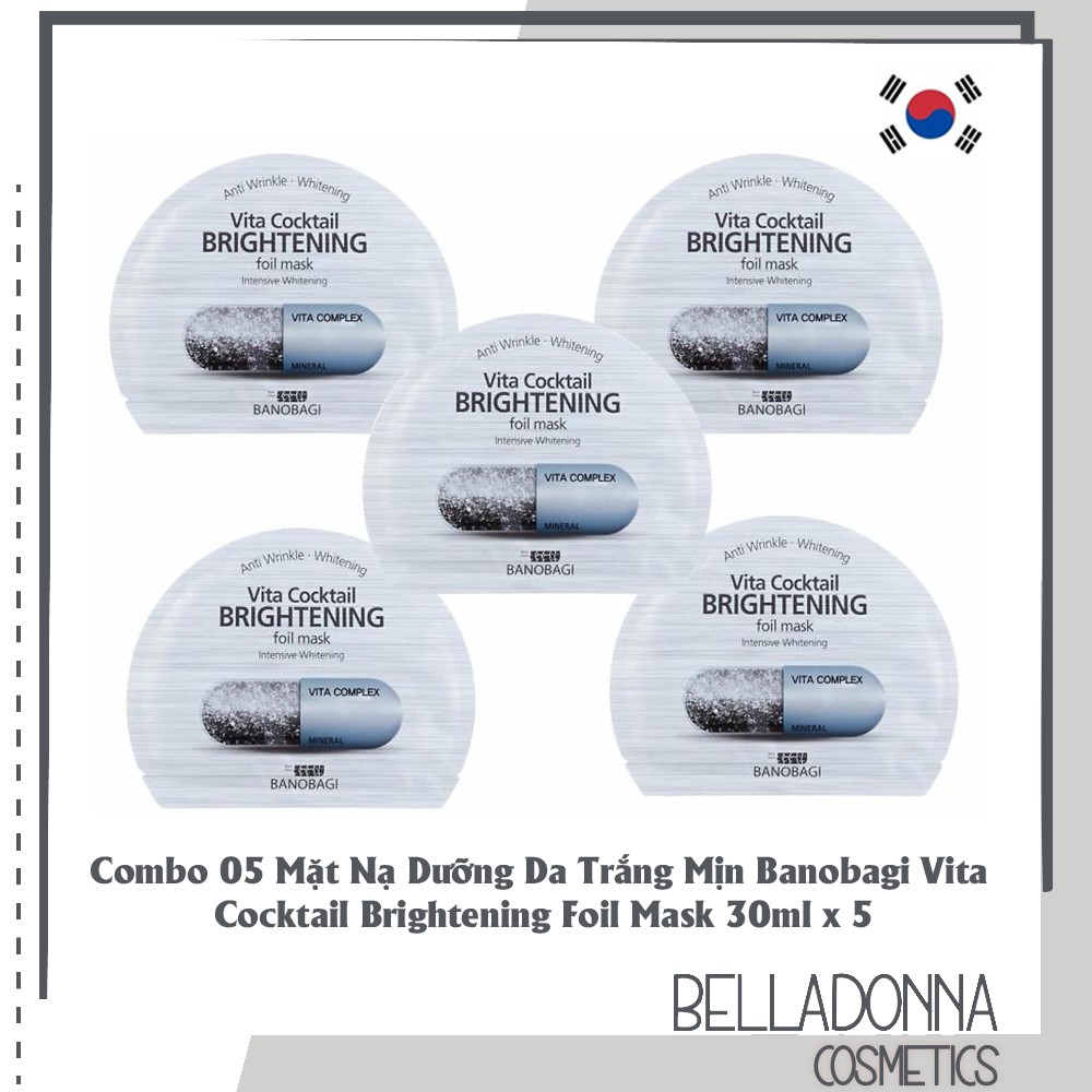 [CHÍNH HÃNG] Combo 5 Mặt Nạ Dưỡng Da Trắng Mịn Banobagi Vita Cocktail Brightening Foil Mask 30ml x 5 Gói