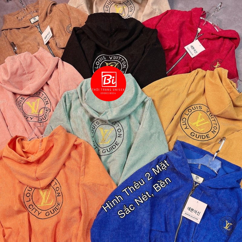 AK72_Áo Khoác Nhung Tăm Dáng Lửng Tay Cánh Dơi Thêu Chữ L.V Tay và Lai Áo Bo Chun