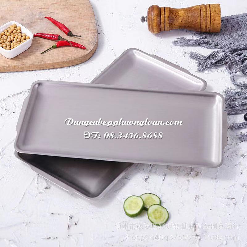 Đĩa Inox Hàn Quốc, khay Inox Hàn Quốc hình chữ nhật, inox 304 với 3 size 22x14cm, 32x16cm và 36x20cm