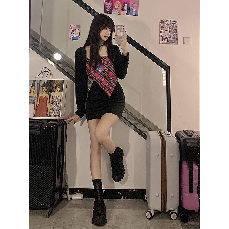 Bộ Áo Ống Kẻ Sọc + Áo Khoác Cardigan Tay Dài Thiết Kế Quyến Rũ Cho Nữ