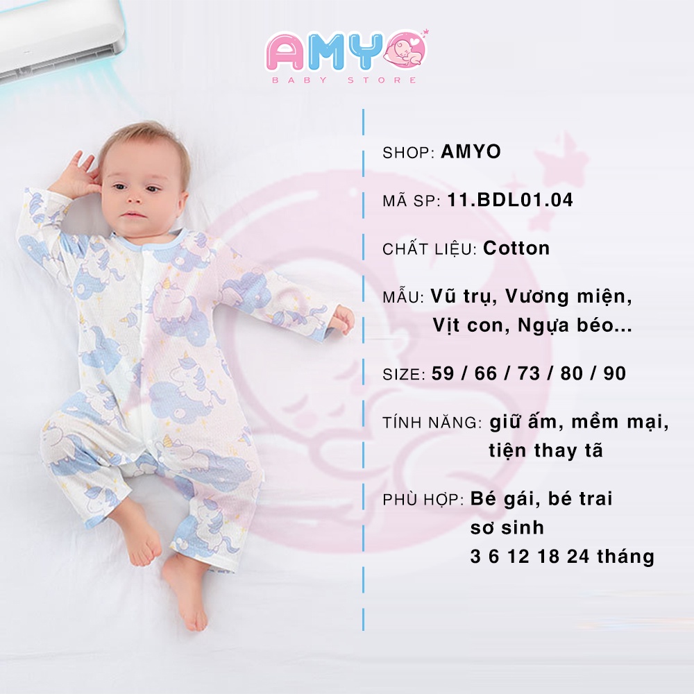 Bodysuit dài tay AMYO cho bé gái bé trai bộ body sleepsuit quần áo em bé đồ sơ sinh 11.BDL01.04-1