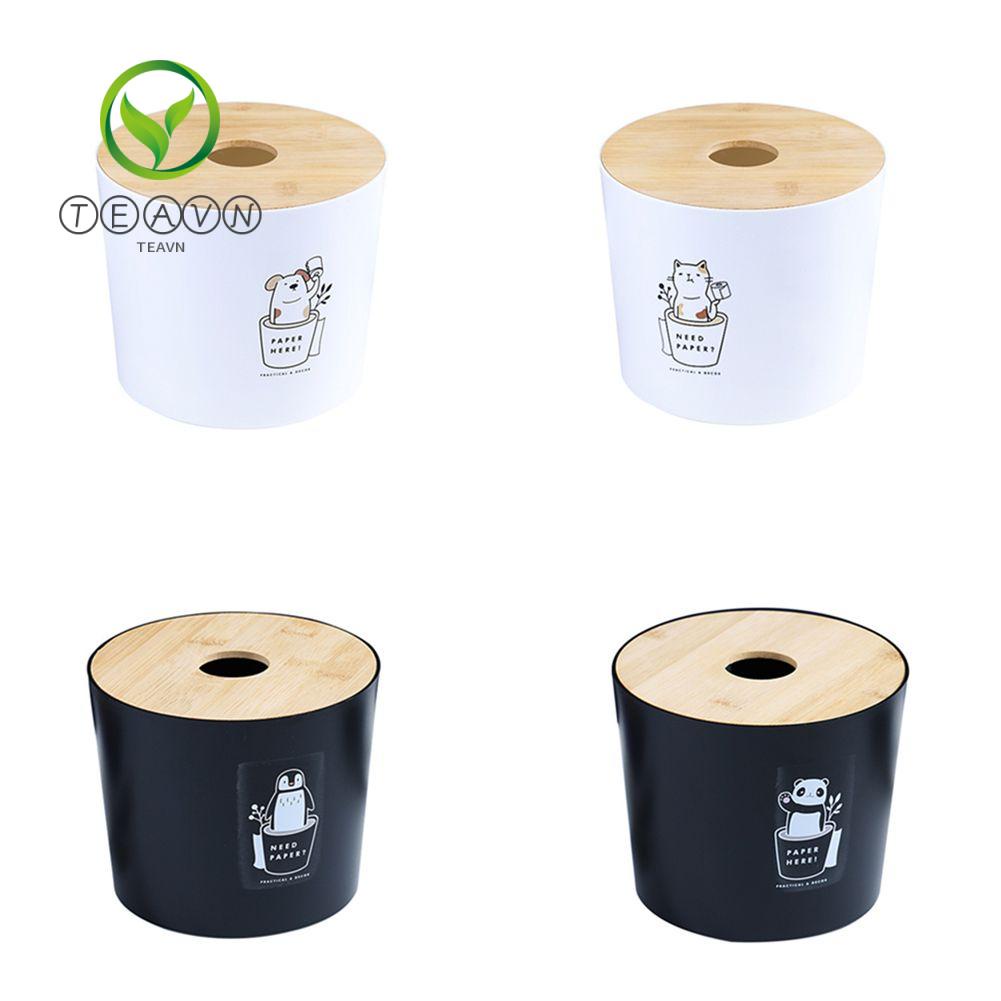 Hộp đựng cuộn giấy bằng tre in họa tiết hoạt hình sáng tạo dùng trang trí nội thất