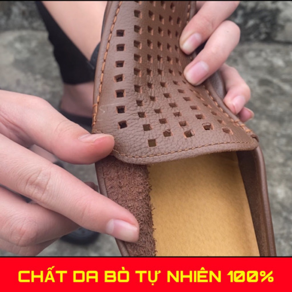 nam da Giày sục nam cao cấp - da bò - đế cao su - đục lỗ thoáng khí GS186