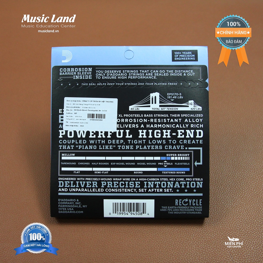 Dây Đàn Guitar Bass D’Addario EPS170-5 – Chính Hãng