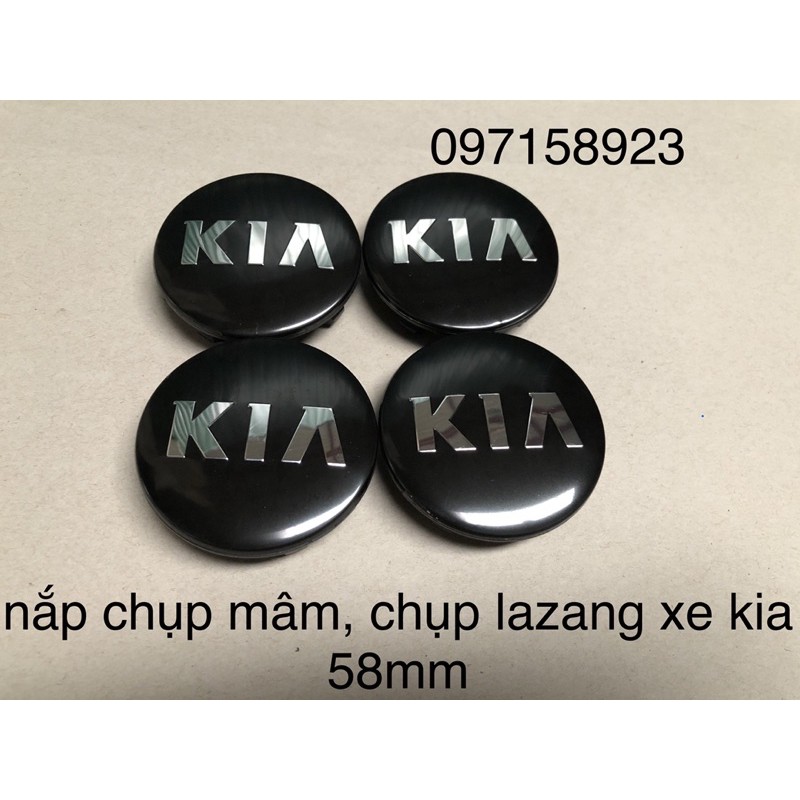 4 chiếc logo chụp mâm bánh xe ôto KIA Kích thước 58MM: Màu Đen