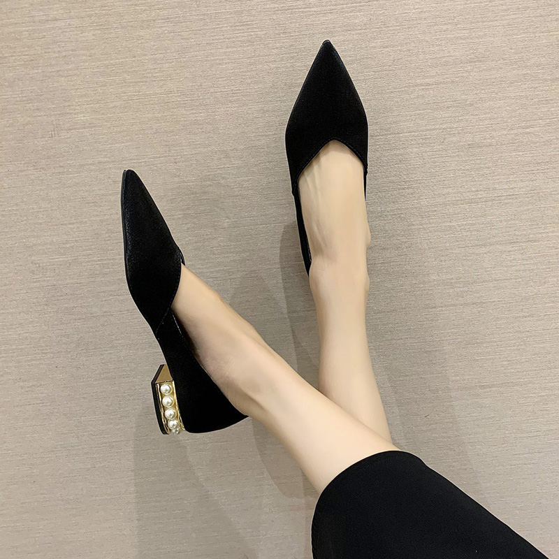 Giày mũi nhọn gót vuông đính ngọc trai thời trang nữ | BigBuy360 - bigbuy360.vn