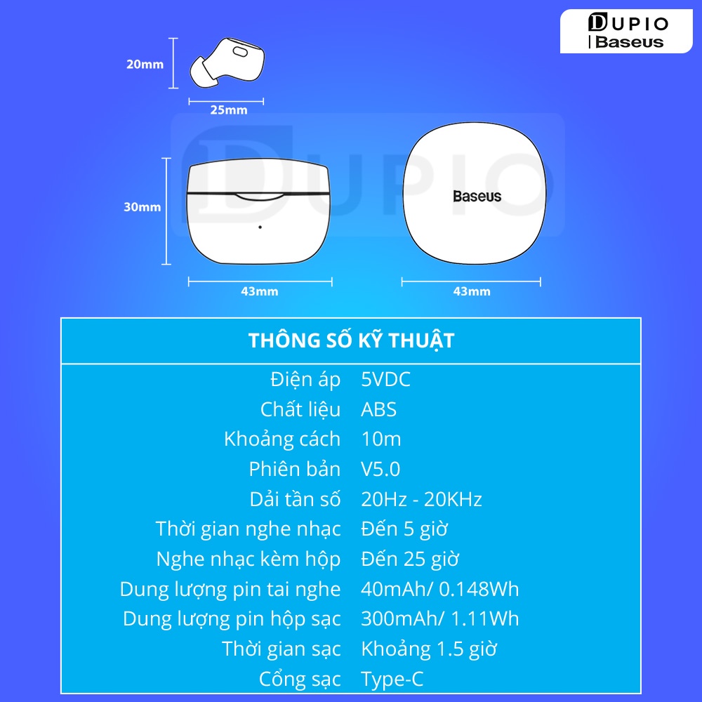 Tai nghe không dây DUPIO Baseus TN05 bluetooth thể thao true wireless