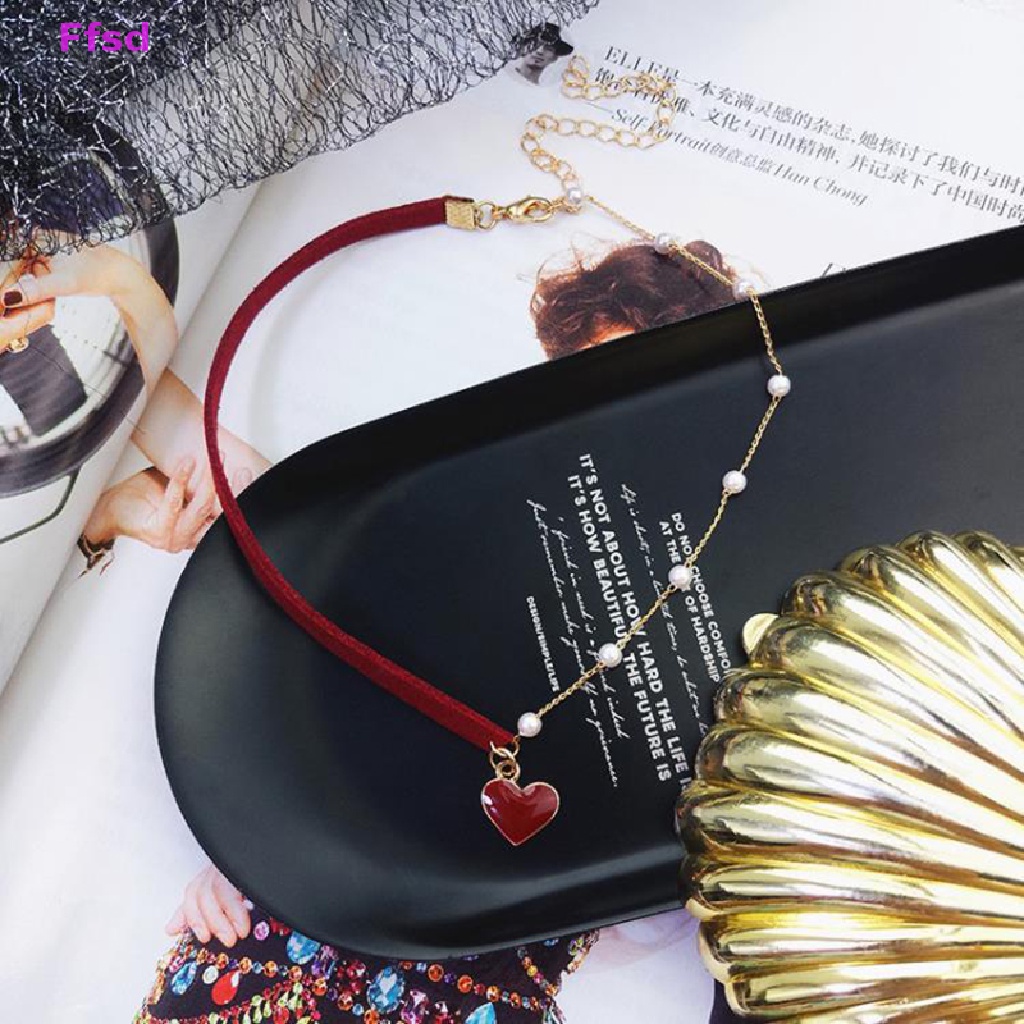 {Ffsd} Vòng Cổ Choker Ngọc Trai Hình Trái Tim Đỏ Quyến Rũ Thời Trang Làm Quà Tặng Bán Chạy Cho Nữ