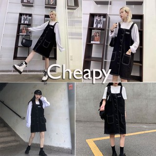  Váy yếm nữ chỉ nổi phom rộng dáng suông cá tính chất jean thô mềm dễ mix đồ cực chất  KHÔNG KÈM ÁO  