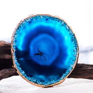 2Pcs Agate Slice Blue Coaster Tray Decorative Design Gold Edges