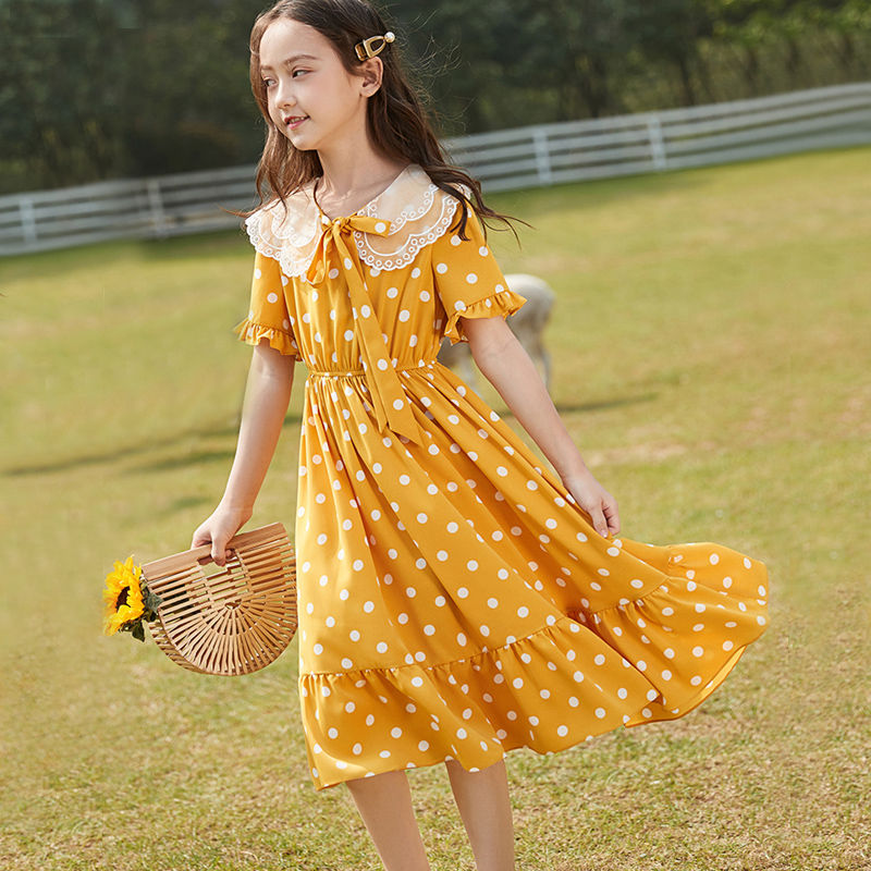 Girls' summer dresses, big children, Korean version, loose 2021 new styles, thin, wild, over-the-knee student long skirts