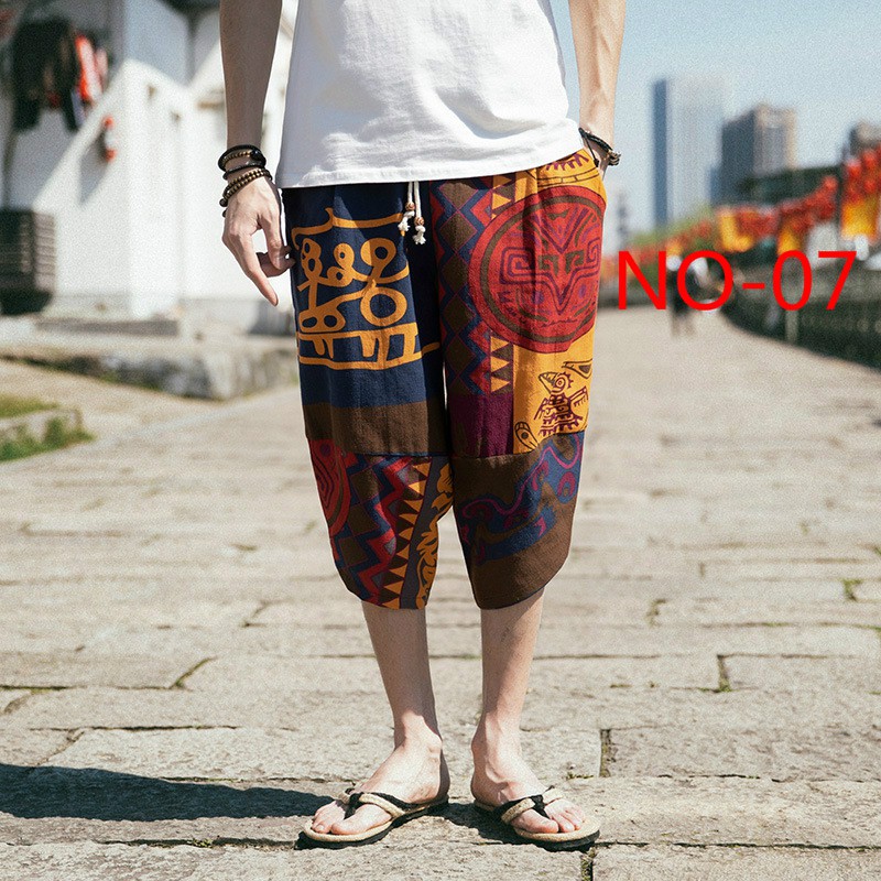 Men's Japanese Retro National Style Printed Casual Capris Men's Loose Casual Pants | BigBuy360 - bigbuy360.vn
