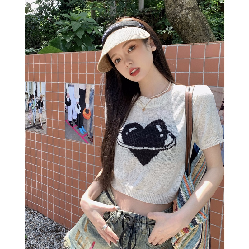 NUZIRO Áo Dệt Kim Ngắn Tay Cổ Tròn Phong Cách Vintage Hàn Quốc Cho Nữ