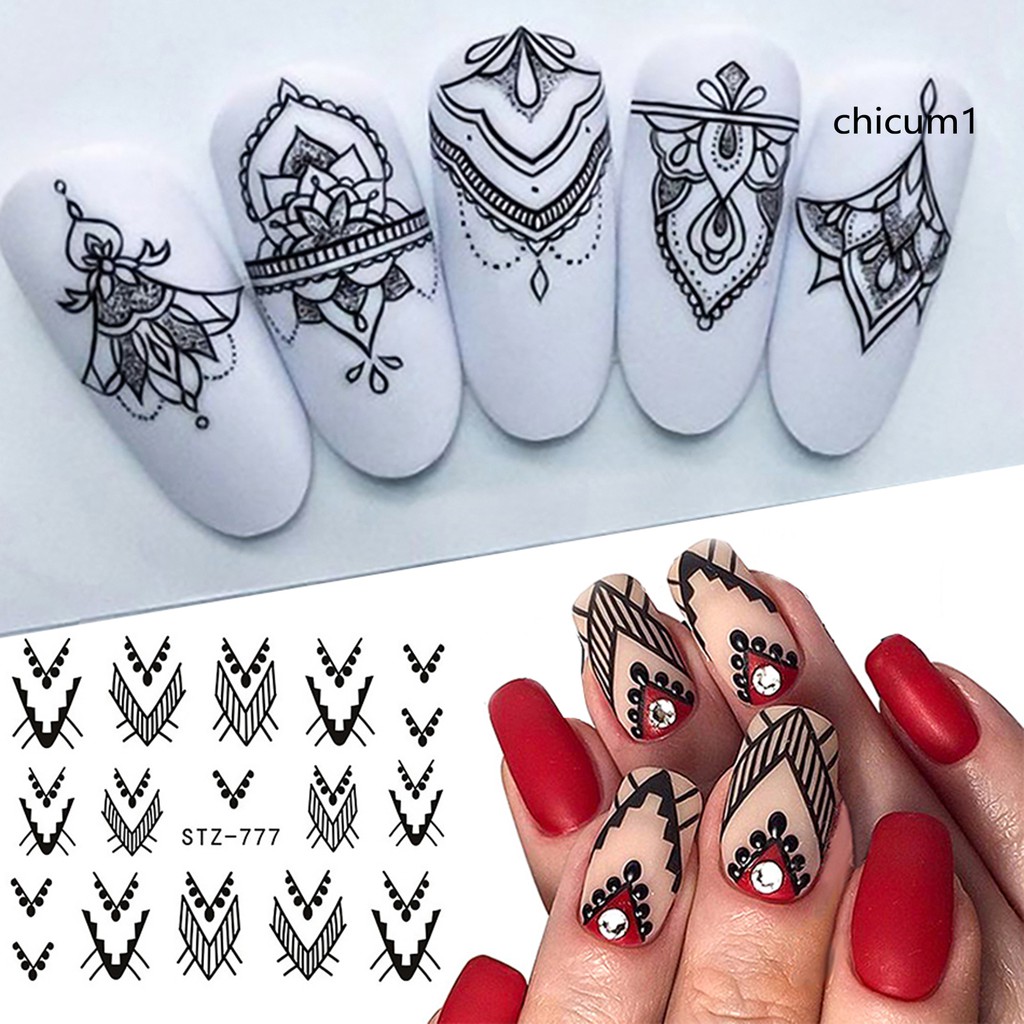 [Hàng mới về] Miếng dán trang trí móng tay màu đen đơn giản thời trang DIY