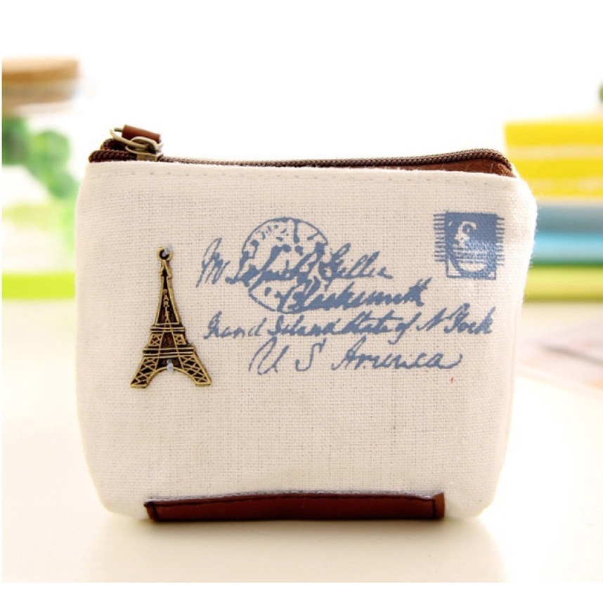 Ví Đựng Tiền Xu/Thẻ Bằng Vải Bố Phong Cách Cổ Điển Dễ Thương Dành Cho Nữ