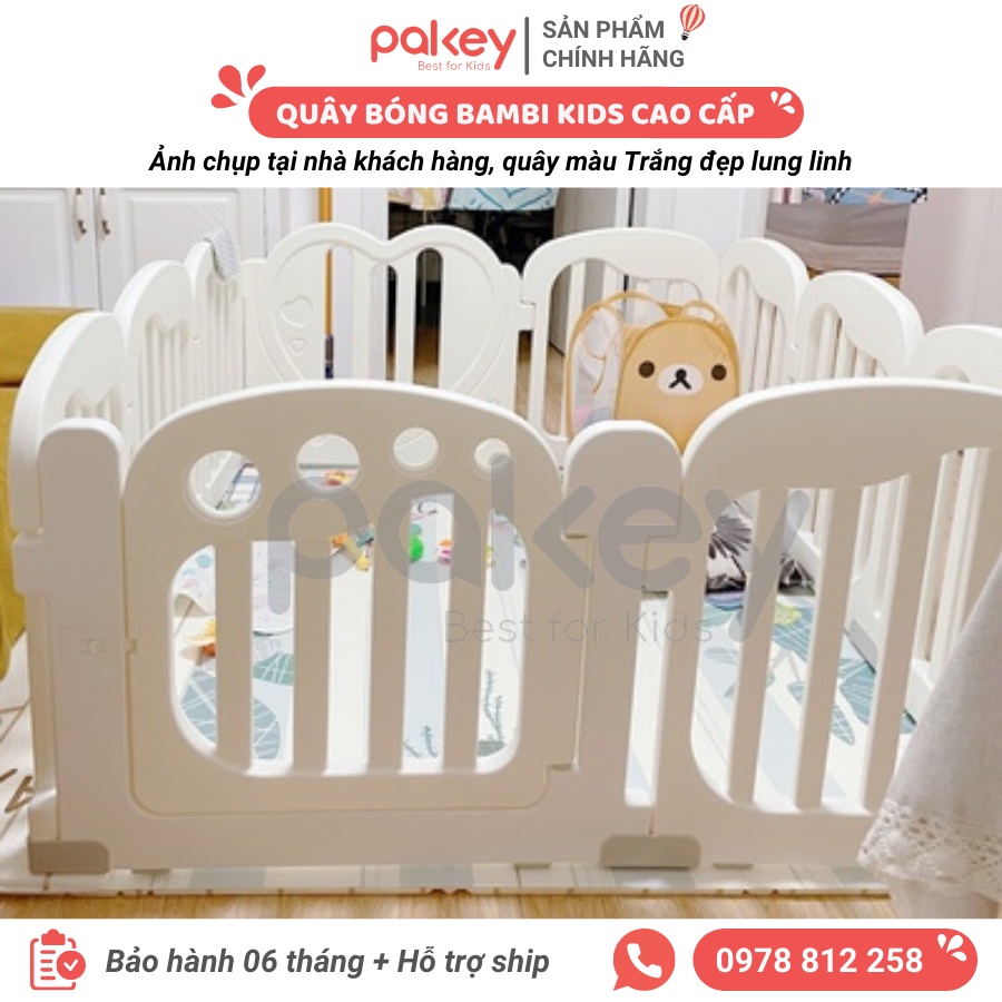 Quây cũi nhựa Pakey Bambi Kids xuất Âu CAO 65CM, Tặng kèm 100 bóng + thảm dày, sản phẩm độc quyền New Sun Babies