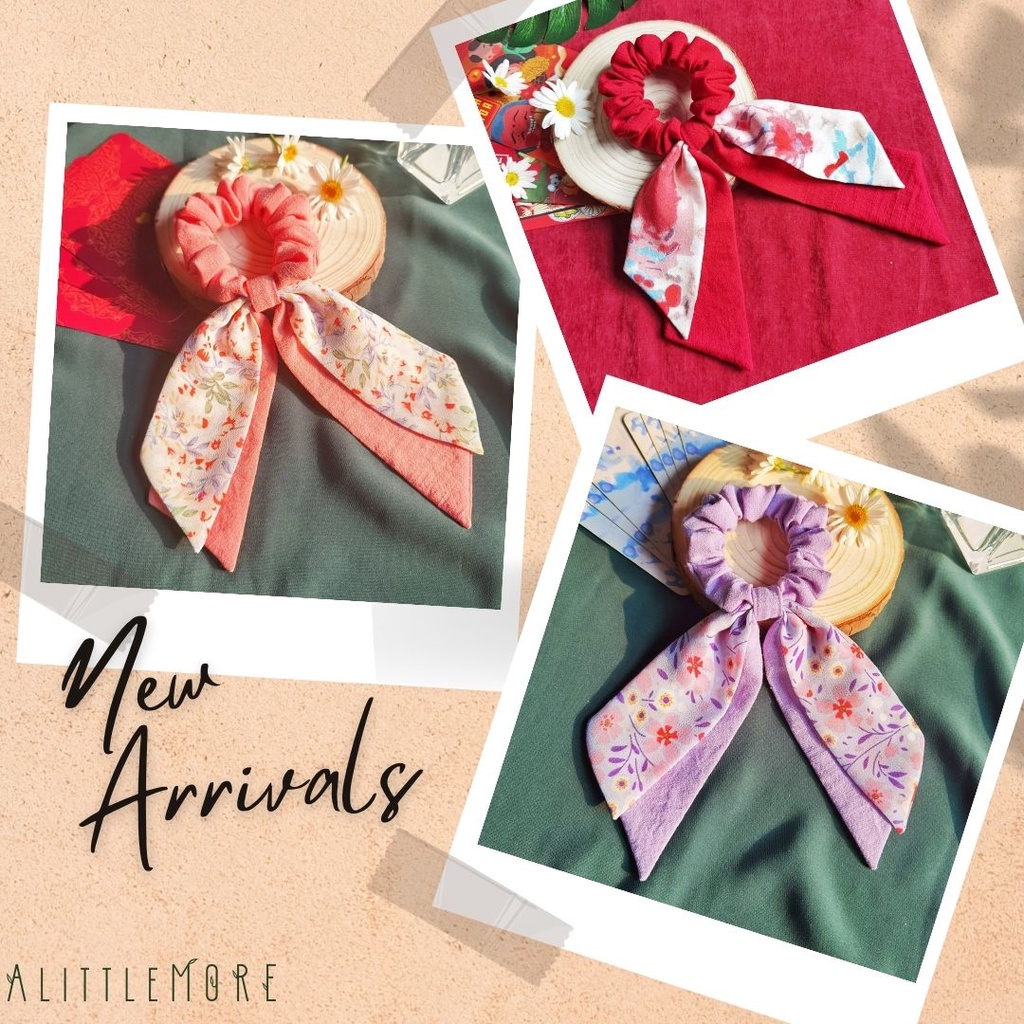 Dây Buộc Tóc Scrunchies AlittleMORE Phối Nơ Xinh Xắn Nữ Tính Cột Tóc Dễ Thương Đẹp