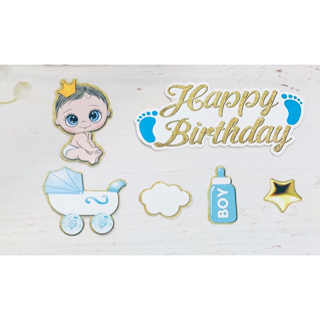 5 Combo 2 Set giấy em bé xe nôi + chữ HPBD bàn chân