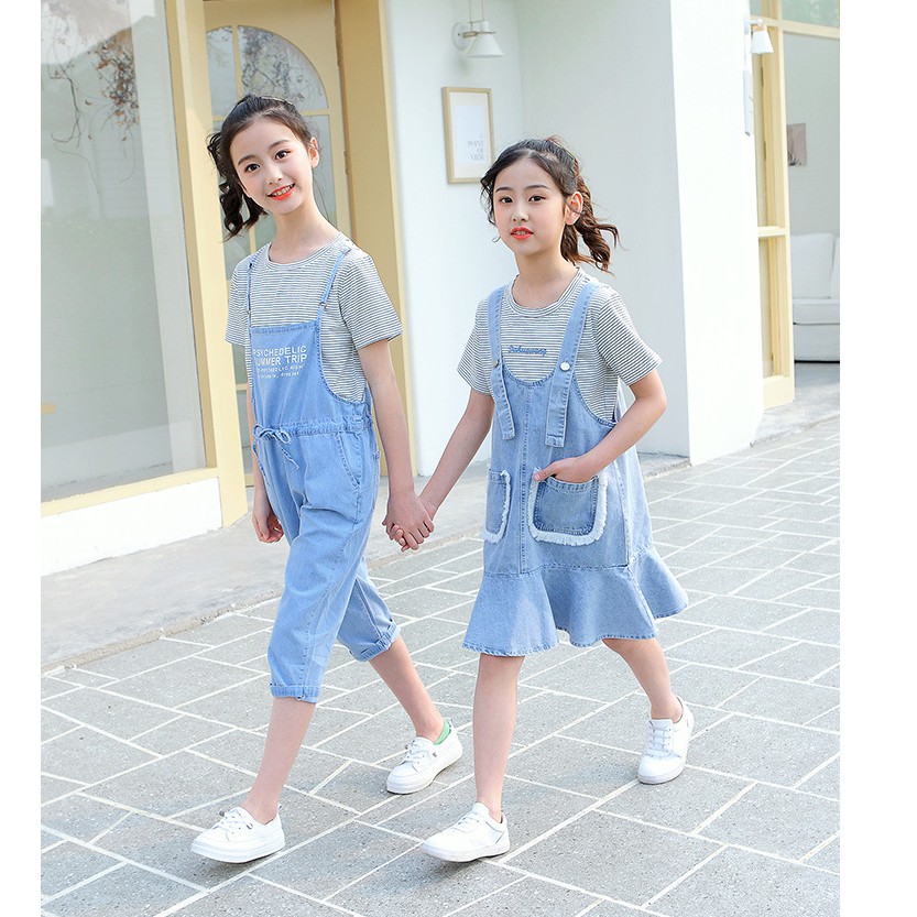 Sét áo váy yếm bò bé gái lớn size 22-50kg  BV04