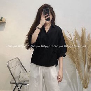 Áo sơ mi cổ V phối nút sau lưng