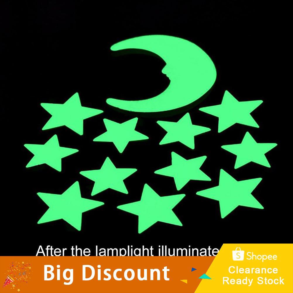 Set 12 nhãn dán tường hình ngôi sao dạ quang sáng tạo