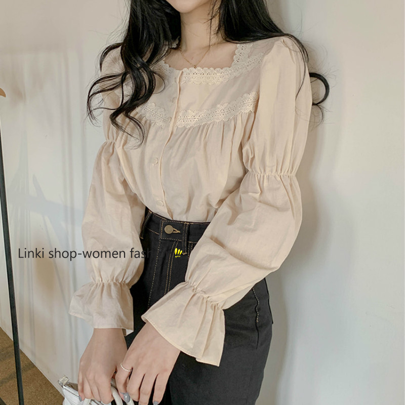Áo Sơ Mi Nữ Tay Dài Phối Ren Thanh Lịch Thời Trang