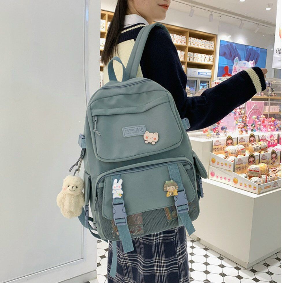 Balo đi học UlZZANG KEKEMIBAG In hình Mèo xám Backpack Nhiều Ngăn Tiện Dụng  | CoolZy