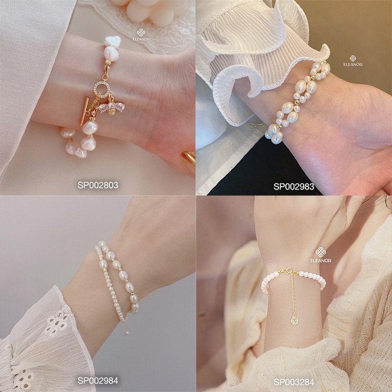 Vòng tay nữ ngọc trai nhân tạo Eleanor Accessories đính đá xanh phụ kiện trang sức đẹp sang chảnh