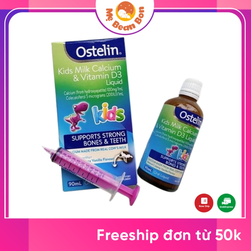CANXI và vitamin D3 Khủng Long Dạng Nước Ostelin Kids Milk Calcium và Vitamin D3 liquid 90ml của úc cho bé từ 7 tháng