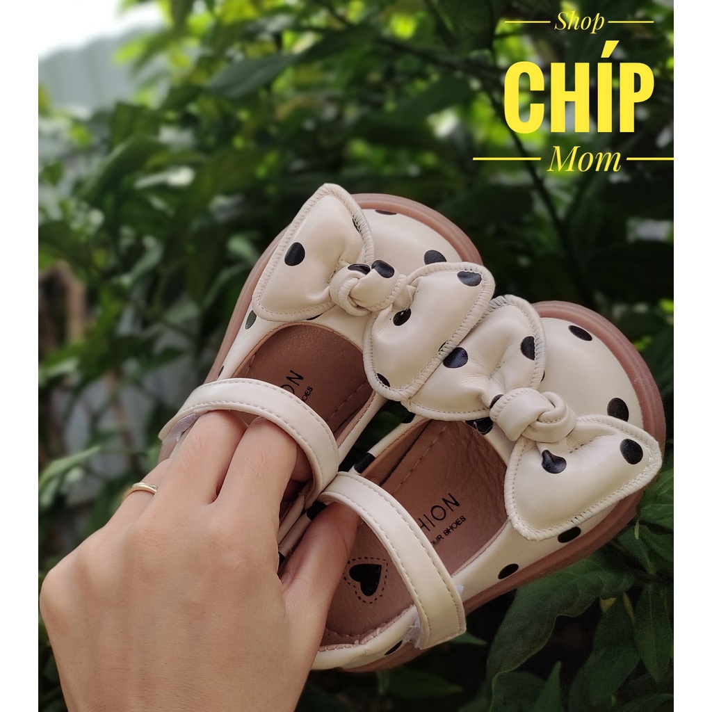 giày búp bê bé gái giày bệt cho bé chấm bi nơ may chắc chắn da PU mềm êm chân đế chống trượt thời trang thu đông D18