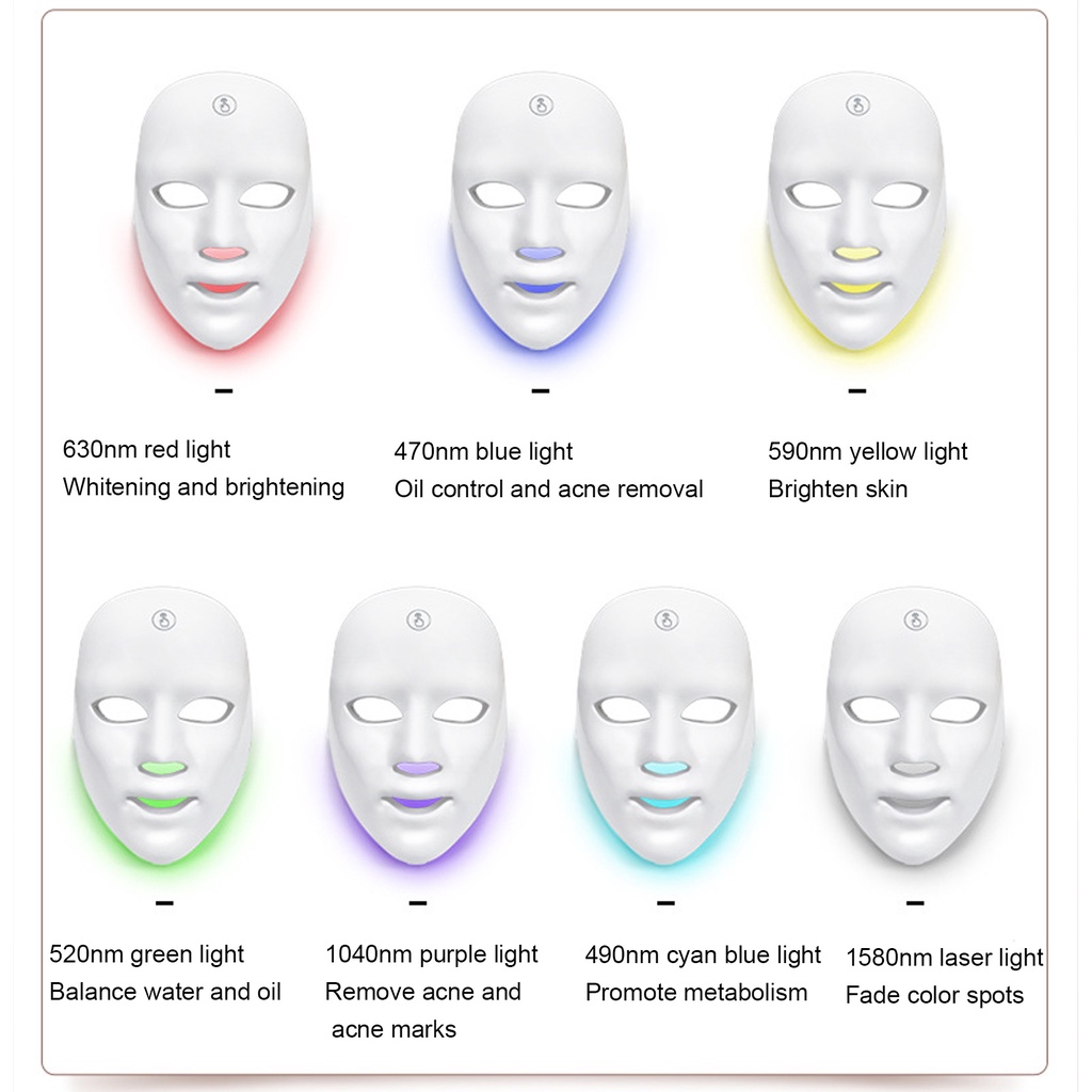 [Hàng HOT] Mặt Nạ Ánh Sáng Sinh Học Mặt Nạ Đèn Led 7 Màu làm trắng săn chắc đẹp điều trị mụn【Texas053】