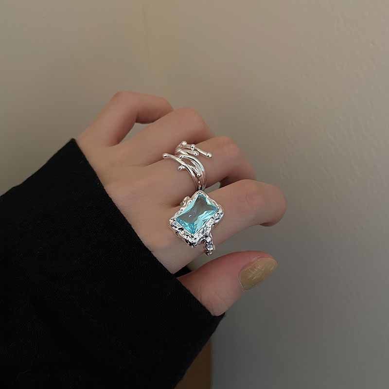 Set 3 Nhẫn Hở Hợp Kim Đính Đá Zircon Thời Trang Cho Nữ
